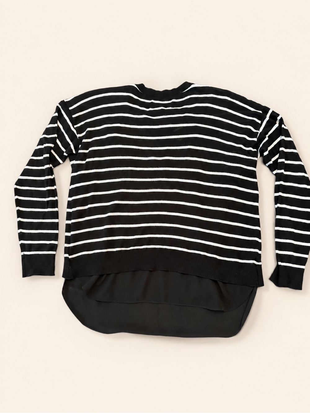 Black Tape Black & White Striped Layered Sweater Blouse Tie Back Size Large